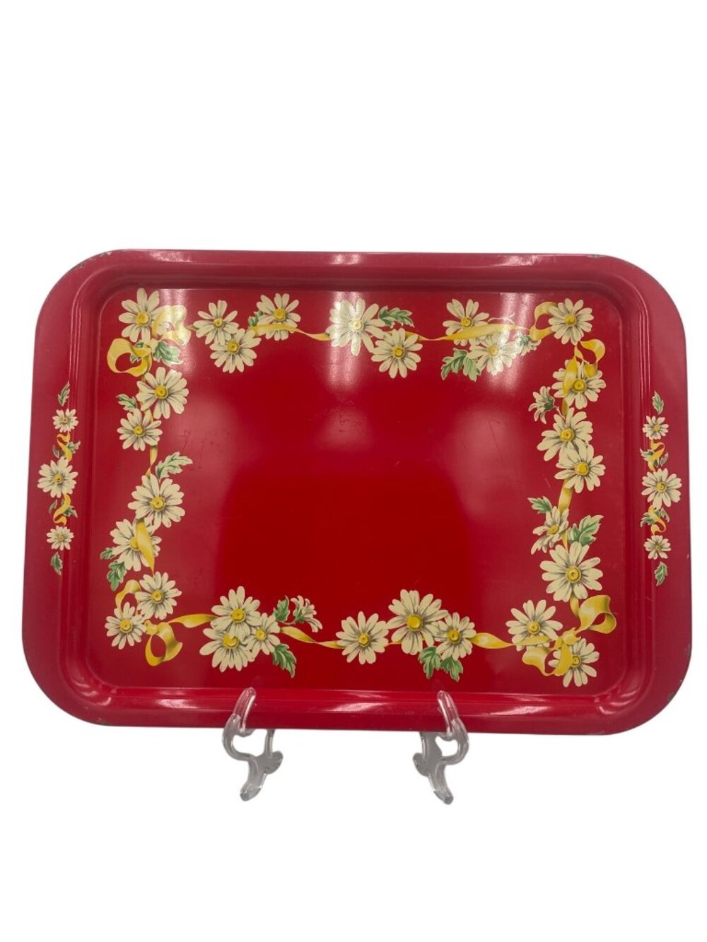 Vintage Red Metal Daisy Floral Serving Tray1950’s MCM Farmcore  Daisy Border